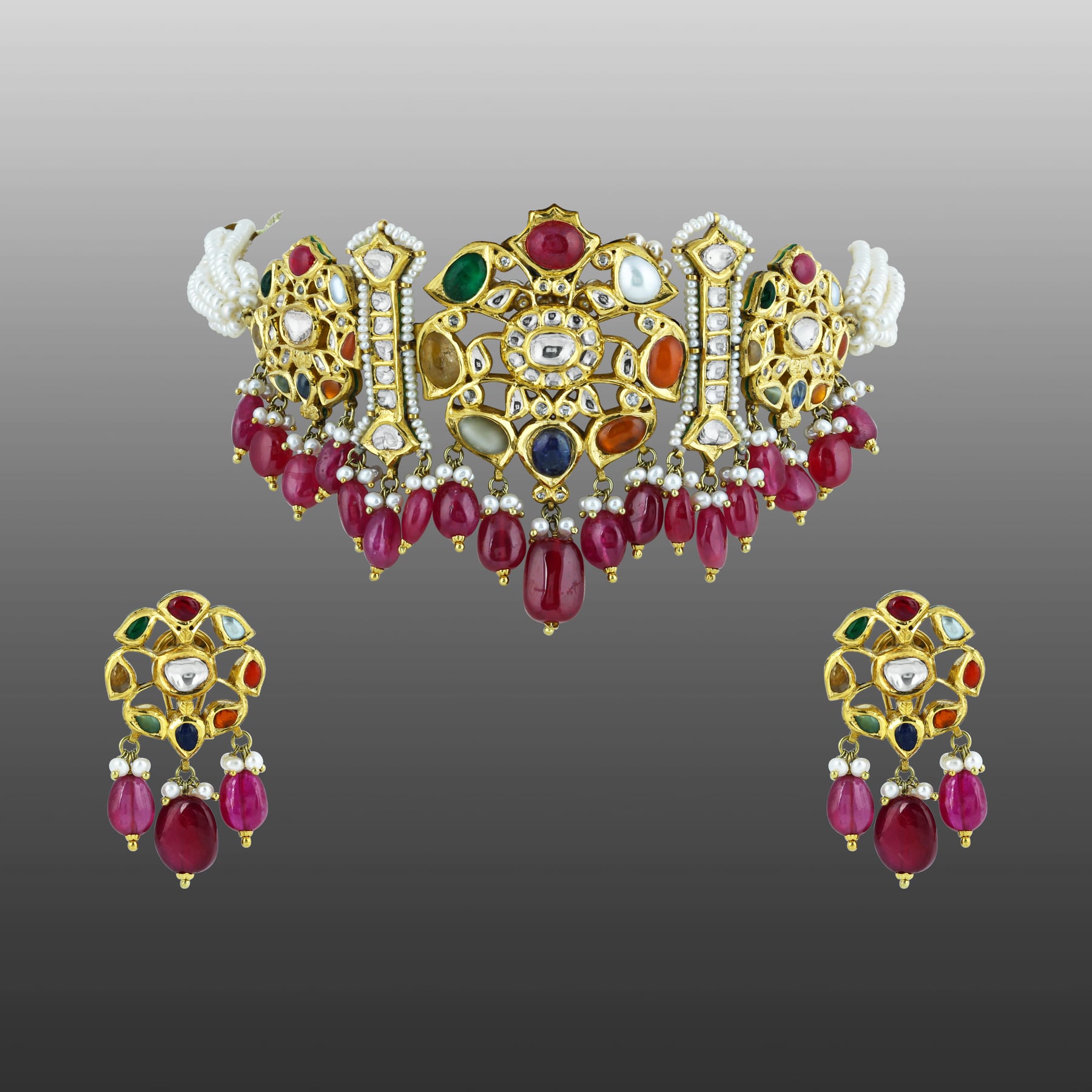 Versatile Navratan kalangi Choker with Multi Hues and Rubies